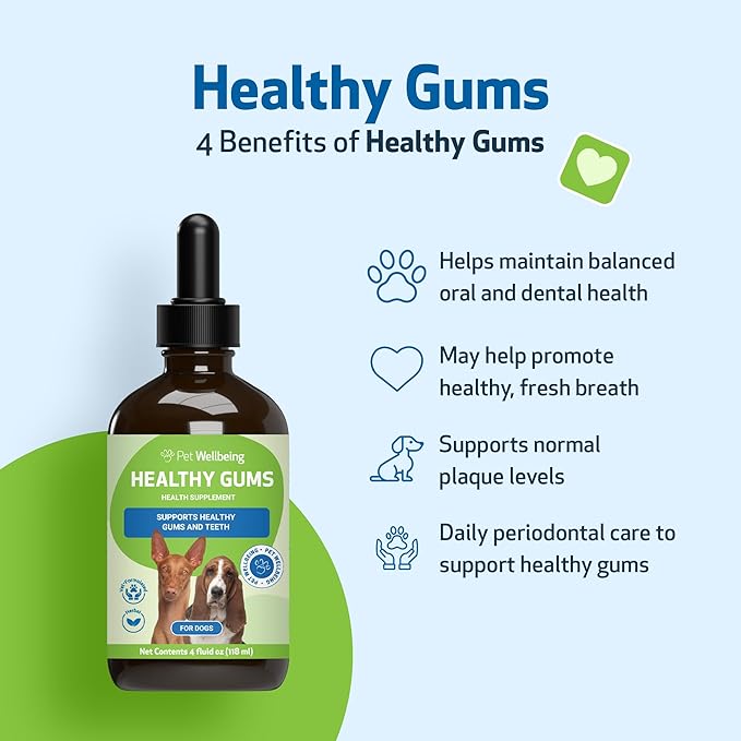 Pet Wellbeing Healthy Gums for Dogs - Topical Drops for Oral Care, Dental Health & Fresh Breath - NASC Certified & Vet-Formulated - 4 oz Liquid
