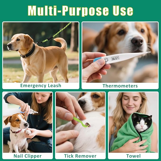 Pet First Aid Kit for Dogs - Pet Emergency Kit for Camping Hiking Traveling Hunting and Sports (Green)