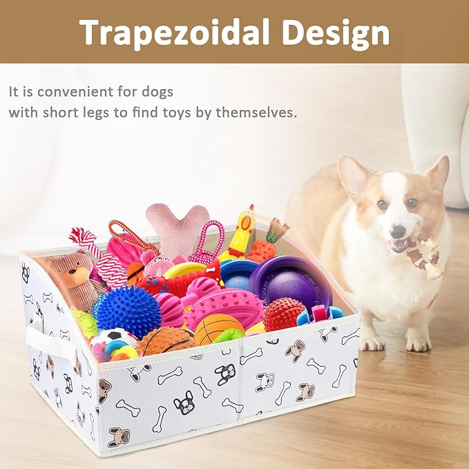 2 Pack Collapsible Dog Toy Basket|Trapezoid Fabric Dog Toy Bin|Dog Toy Box for Living Room Area|Pet Toy Basket for Dogs|Dog Stuff Organizer for Pet Toys,Leash,Blanket-Cute Printing