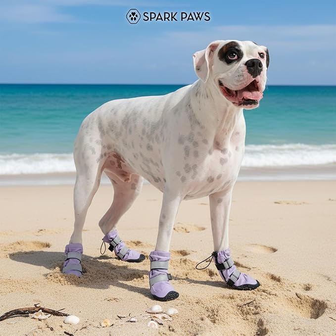 Spark Paws Dog Shoes, Waterproof Dog Boots for Medium to Large Dogs, Non Slip, Breathable Dog Booties and Paw Protectors - 4PCS Doggie Hiking Boots with Reflective Straps - Lilac, Size 5
