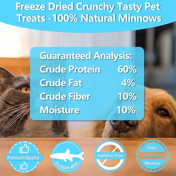 Minnows 8 oz Freeze Dried Minnows, 100% Natural Premium Cat & Dog Treats, Freeze Dried Pet Treats for Cats Dogs Bulk Package (8 OZ)