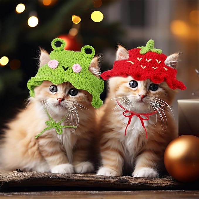 Weewooday 5 Pieces Cat Costume Christmas Bunny Hat Outfit with Ears Funny Cat Hat and Small Dogs Kitten Puppy Party Christmas Easter Costume Accessory Headwear(Vivid Style)