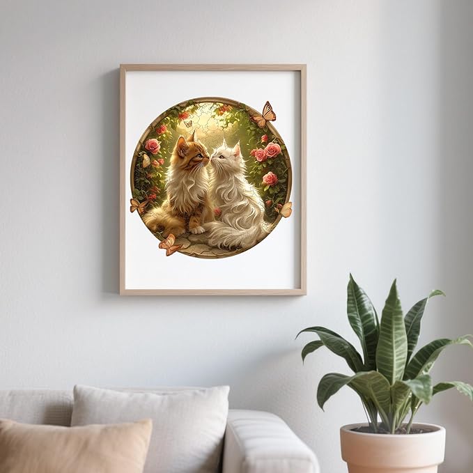 Wooden Puzzle - Couple Cat Wood Puzzles Adult - Unique Animal Shape Wood Jigsaw Puzzles - Birthday Gifts for Cat Puzzle Lovers, Family (8.5 * 8.5in-100 Pieces)