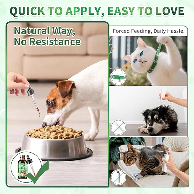 Oral Flea & Tick Prevention for Dogs and Cats, Natural Flea and Tick Defense Drops with Multivitamin for Pets - Supports Healthy Skin & Coat - Flea Herbal Drops All Breeds and Sizes - Bacon Flavor