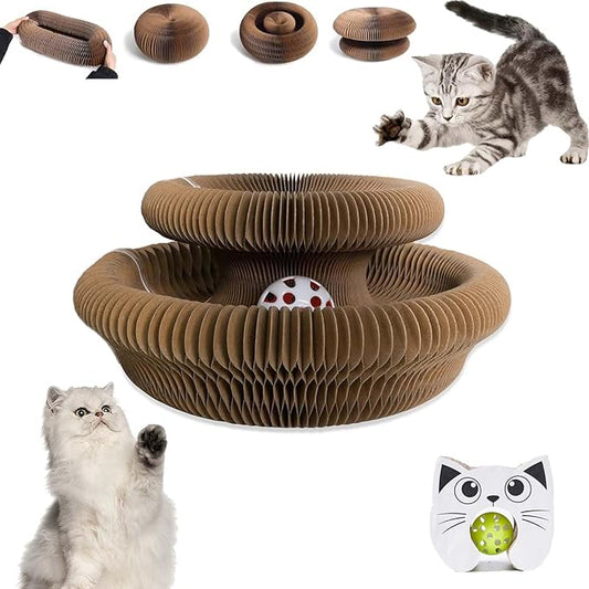 Kitty Curls Cat Toy Kurlz, Interactive Scratch Pad, Foldable Accordion,Recyclable Scratcher with Ball (Black)