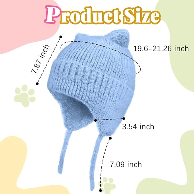 ZOORON Kids Winter Hat for Boys Girls, Cat Beanie Children Knit Skull Cap with Warm Ear Flap, Teen Beanie Hat Age 5-15 Years