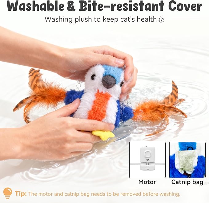 Interactive Cat Toys for Indoor Cats, Hanging Catnip Electric Kitten Toys - Automatic Flying Bird Cat Wand Toy for Bored Indoor with Timer Touch Start