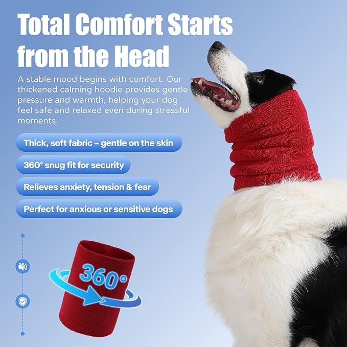 Dog & Cat Calming Band Cat Anxiety Relief Cover,Double Layer Thickened Pet Ears Elastic Neck Band Noise Cancelling Ear Muffs for Anxiety Relief/Noise Protection,Grooming,Thunder,Fireworks