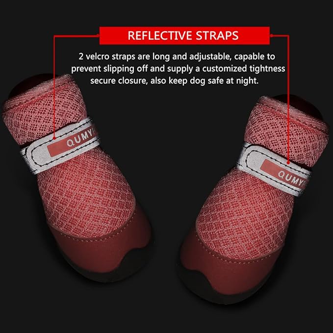 QUMY 4PCS Dog Shoes for Small Dogs, Hot Pavement Summer Puppy Dog Boots & Paw Protectors with Soft Anti-Slip Rubber Sole, Mesh Breathable Dog Booties for Hardfloors, Walking Running Pink Size 1