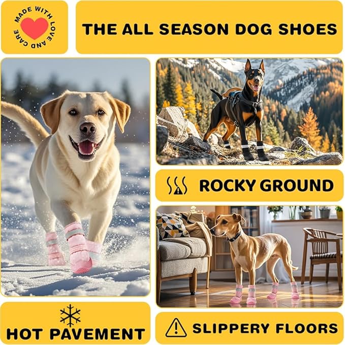 Hcpet Dog Shoes, Dog Boots & Paw Protectors for Winter Snowy Days, Rainy Weather, Outdoor Anti-Slip Sole Dog Booties for Hardwood Floor Black-Leg 5