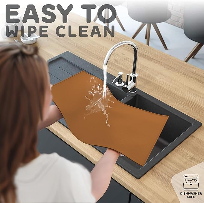 Dog Food Mat - 28x18 Raised Edges Dogs Mat for Food and Water Prevent Spill, Waterproof Cat Food Mats Protect Floors, Easy Clean Dog Bowl Mats for Food and Water, Silicone Pet Feeding Placemats