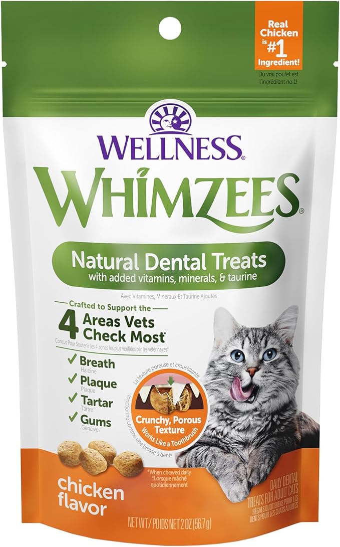 WHIMZEES Wellness Cat Dental Treats, Natural Chews, Chicken Flavor, (2 Ounce Bag)