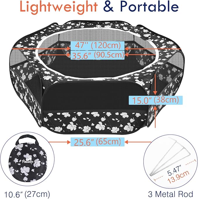 Pawaboo Small Animals Playpen, Waterproof Small Pet Cage Tent with Zippered Cover, Portable Outdoor Yard Fence with 3 Metal Rod for Chick/Kitten/Puppy/Guinea Pig/Rabbits/Hamster/Chinchillas, Magnolia