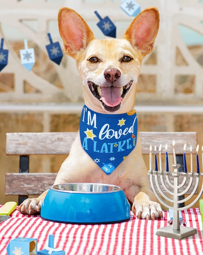 Hanukkah Dog Bandanas 4 Pack Chanukah Menorah Pet Scarf Set Reversible Triangle Bibs Kerchief Gift for Dog Pet Holiday Costume Accessories