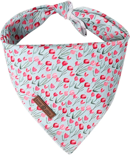 Lionet Paws Cotton Dog Bandanas,Tulips Flower Comfortable Dog Bandana Bibs Scarf Washable Dogs Kerchief,Birthday Scarves for Medium Large Dogs Pets