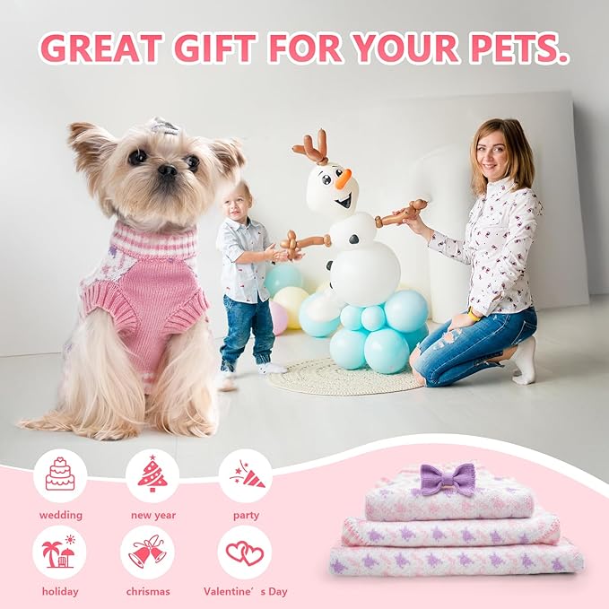 Dogs Sweater for Extra-Small Dog Girls, Soft Puppy Halloween Christmas Clothes Winter Weather Pet Outfit for Doggie Kitten Small XXS XS Cat Sweaters Apparel (Pink, S)