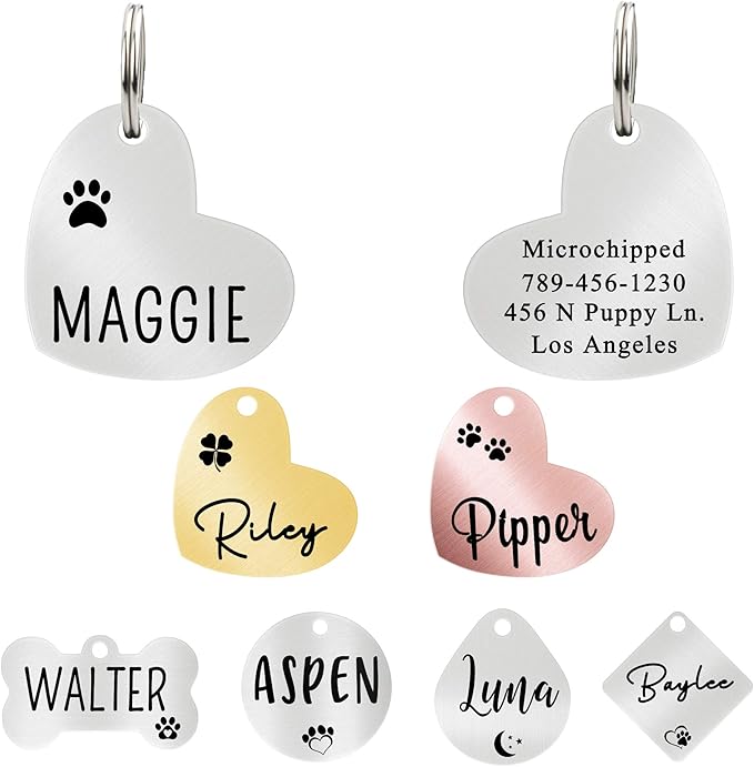 Ultra Joys Dog ID Tag, Custom Dog Tag Personalized Cat Tag, Pet ID Tag, Brushed Stainless Steel Heart Cat Tags Pet Tags Silver Small