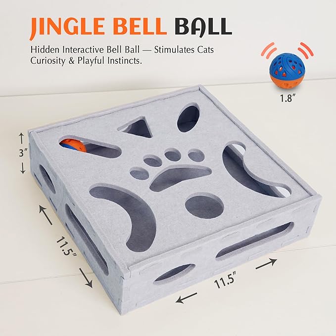 PETKARAY Felt Cat Puzzle Toy, Interactive Cat Toys for Indoor Cats, Interactive Maze for Kitten Felt Puzzle Box with Ball, Grey