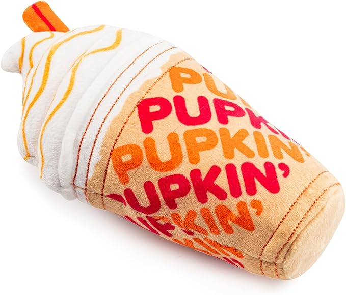 Haute Diggity Dog Pupkin' Donuts Iced Coffee Cup Plush Dog Toy for Small, Medium & Large Dogs, Interactive Funny Parody Squeaky Toys, Soft, Durable, Machine-Washable, & Safe Birthday Gift for Dogs