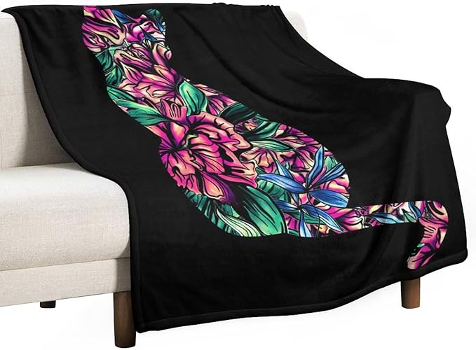 Cat Blanket Gifts - 40"x50" Cute Throw Blanket for Adults Kids - Black Soft Plush Throws for Bed, Couch & Travel