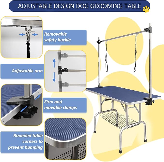 ROOMTEC 36" Dog Grooming Table,Foldable Home Pet Bathing Station with Adjustable Height Arm/Noose/Mesh Tray