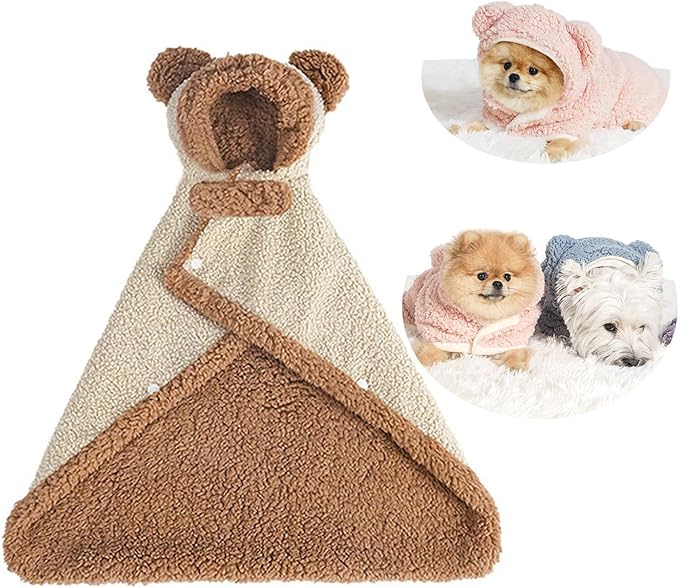 Pet Cape Blanket,Wearable Dog Robe, Non-Slip Backing, Hooded Cape Blanket for Dogs and Cats (Beige, Large)