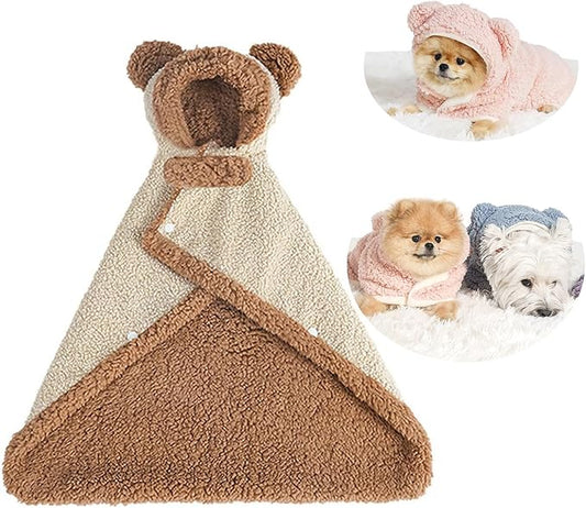 Pet Cape Blanket,Wearable Dog Robe, Non-Slip Backing, Hooded Cape Blanket for Dogs and Cats (Beige, Small)