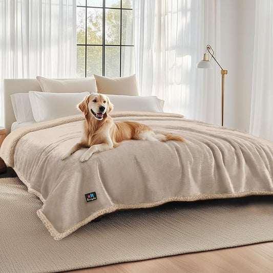 Luciphia Waterproof Pet Blankets, Liquid Pee Proof Dog Blanket for Sofa Bed Couch, Reversible Sherpa Fleece Furniture Protector Cover for Small Medium Large Dogs Cats, Dark Beige King Size（100" x 85"）