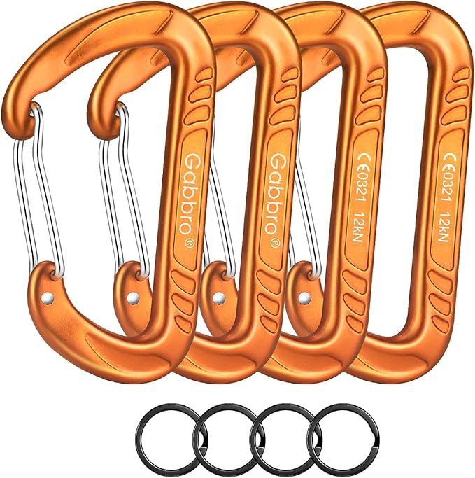 Gabbro Carabiner Clips Heavy Duty, | Wiregate Snap, Screw Locking, Aluminum, Lightweight Caribeener | for Hammock, Hiking, Camping, Water Bottle, Dog Leash Harness, Keychains