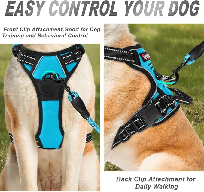 BARKBAY No Pull Dog Harness Front Clip Heavy Duty Reflective Easy Control Handle for Large Dog Walking(Blue,L)