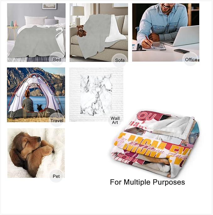 Custom Blanket with Photo for Mom, Personalized Pictures Blankets for Mother's Day, Customized Throws for Best Mom Ever Family Mother Gifts for Women Souvenirs Birthday, 6 Photo Collage