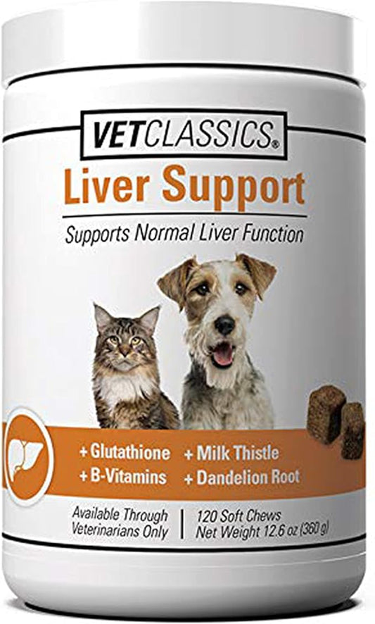 Vet Classics Liver Support Pet Health Supplement for Dogs, Cats – Liver Functions – B-Vitamins, Glutathione, Milk Thistle – Soft Tablets, Chews – 120 Soft Chews