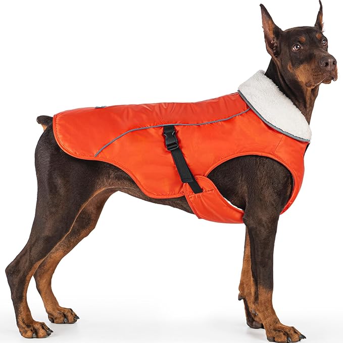 EMUST Winter Dog Jacket, Windproof Dog Apparel for Cold Weather, Reflective Coats for Dogs, Warm Puppy Jacket for Cold Winter, Orange, S
