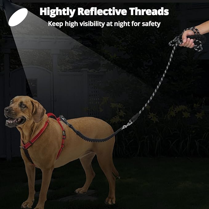 Long Dog Leash 50 FT: Heavy Duty Rope Leashes for Dogs Training with Swivel Lockable Hook Reflective Threads Bungee and Padded Handle - Dog Lead for Large Small Medium Dogs Outside Walking Hiking