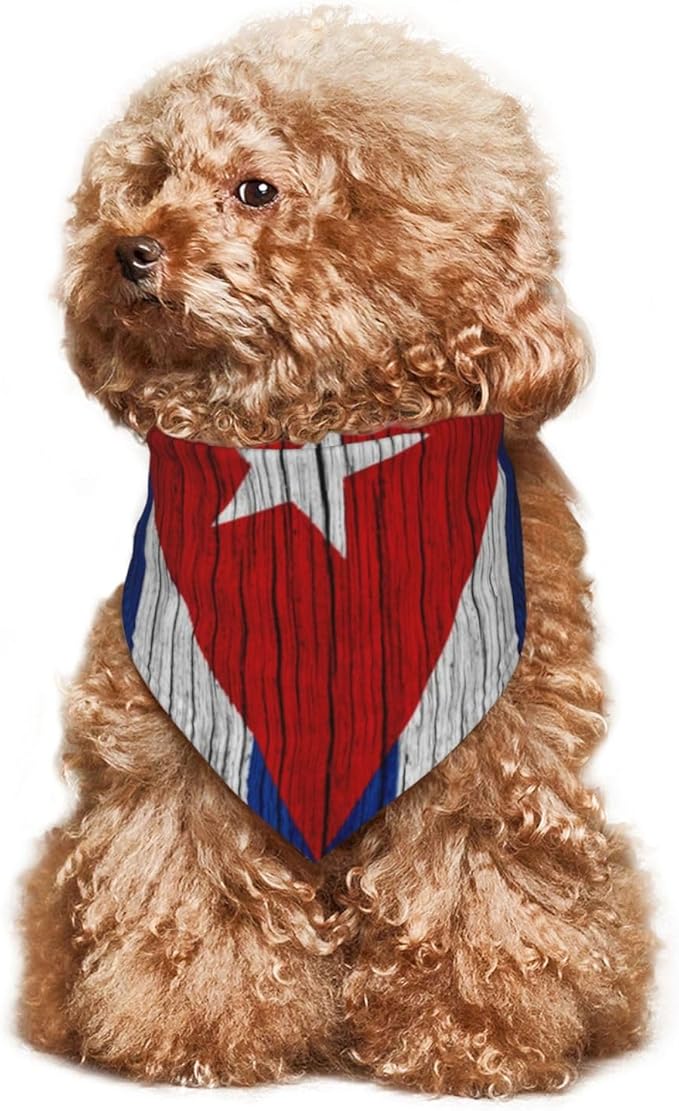 Wooden Texture Cuban Flag Dog Bandana Scarf Triangle Bibs Pet Accessories Cat Kerchief