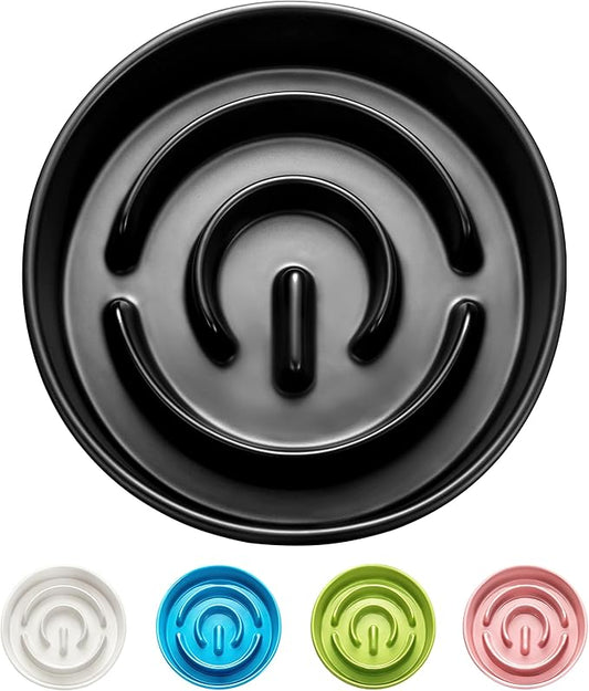 Ceramic Slow Feeder Dog Bowls, 2.0 Cups Slow Feeder for Medium and Large Dogs, Puzzle Maze Bowl to Slow Down Eating, 30oz, 8in, Black