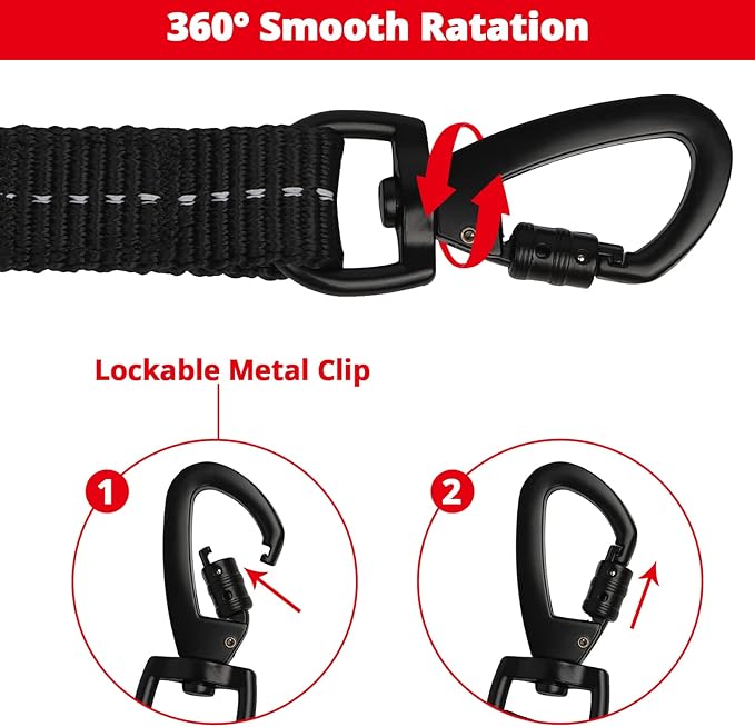 Long Dog Leash 10 FT: Heavy Duty Rope Leashes for Dogs Training with Swivel Lockable Hook Reflective Threads Bungee and Padded Handle - Dog Lead for Large Small Medium Dogs Outside Walking Hiking Red