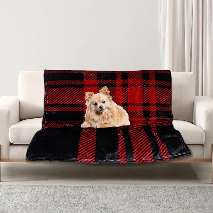 Premium Soft Dog Blanket Washable,43"x30" Cat Blanket for Indoor Cats Large Medium Small Dog Gifts Puppy Essentials (Red/Black)