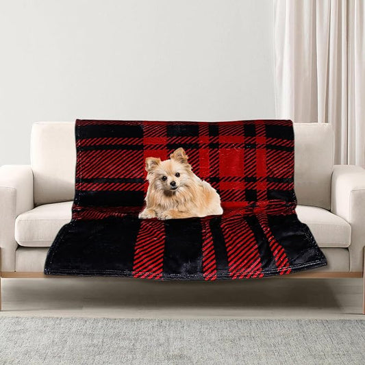 Premium Soft Dog Blanket Washable,43"x30" Cat Blanket for Indoor Cats Large Medium Small Dog Gifts Puppy Essentials (Red/Black)