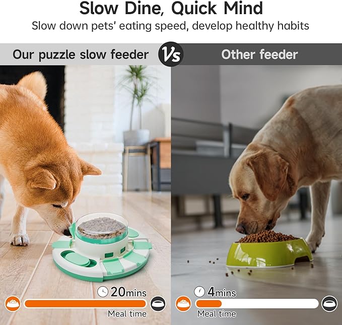 Potaroma Dog Puzzle Toy 2 Levels, Slow Feeder, Pup Food Treat Feeding Dispenser for IQ Training and Entertainment for All Breeds (Green White)