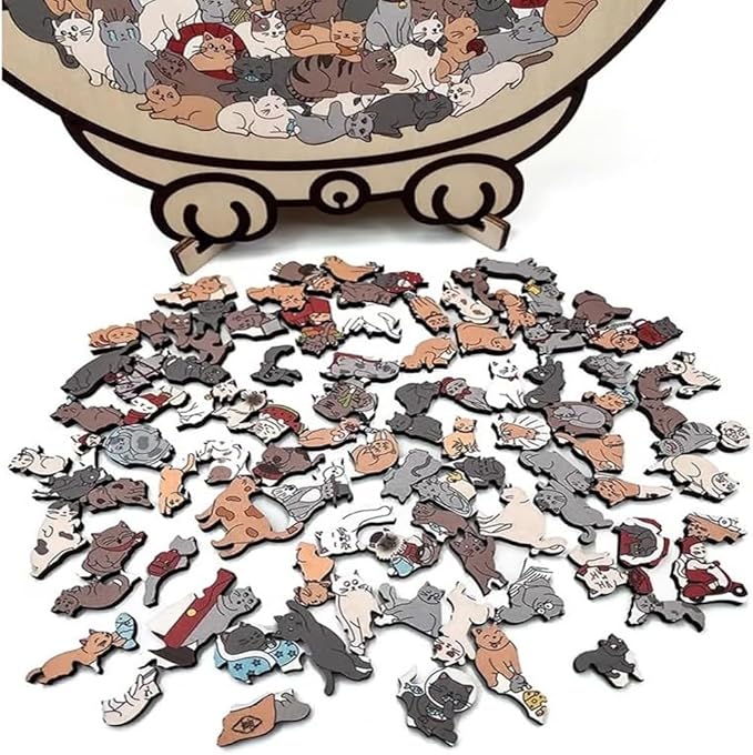 135-Piece Morandi Cat Shaped Wood Puzzle, Cute Cat Shaped Wooden Jigsaw Puzzle, Unique Framed Cats Outlines Jigsaw