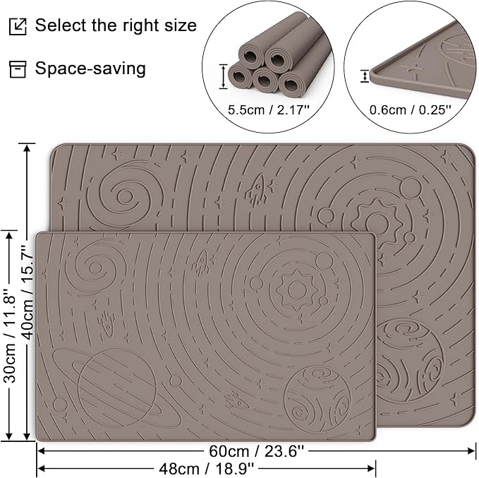 OHMO Dog Food Mat, Silicone Waterproof Cat Food Mat, Non-Skid Spill Proof Pet Feeding Mat for Food and Water, Easy to Clean Dog Placemat(Beige, 18.9" x 11.8")