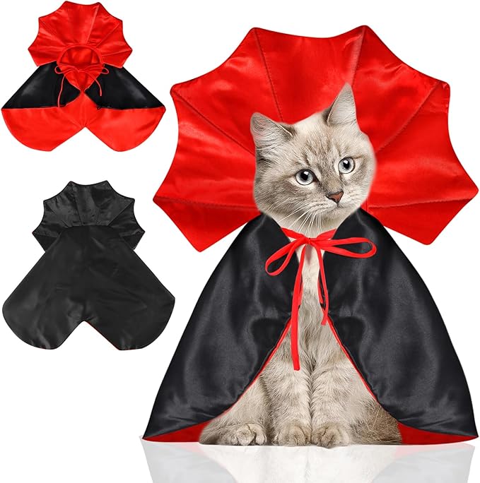 Cat Vampire Cloak-Pet Halloween Costumes, Dogs Cats Cape, Pet Cosplay Vampire Cloak & Accessories Costume Outfit for Halloween Party(Red,S)