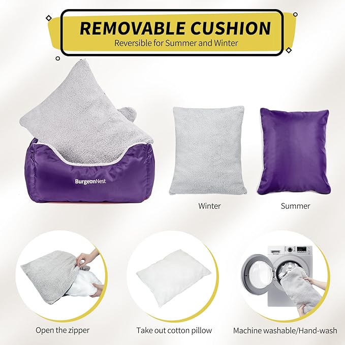 BurgeonNest Dog Car Seat for Small Dogs, Fully Detachable and Washable Cat Carseats Under 25 lbs, Soft Pet Booster Seats with Storage Pockets Clip-On Leash Portable Travel Carrier Bed, Purple