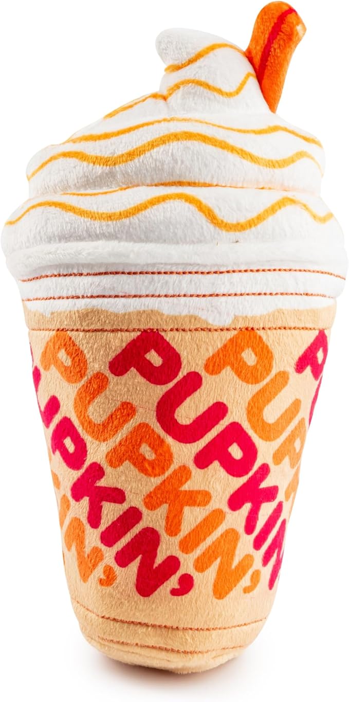 Haute Diggity Dog Pupkin' Donuts Iced Coffee Cup Plush Dog Toy for Small, Medium & Large Dogs, Interactive Funny Parody Squeaky Toys, Soft, Durable, Machine-Washable, & Safe Birthday Gift for Dogs