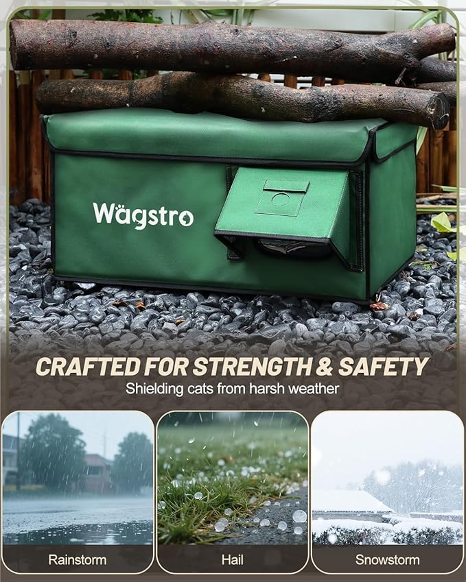 Heated Cat House for Outside, Waterproof Awning & Escape Door Heated Cat Houses for Indoor/Outdoor Cats in Winter, Elevated & Insulated Outdoor Cat Shelter for Feral Cat(Green, 16.5"x12.6"x13")