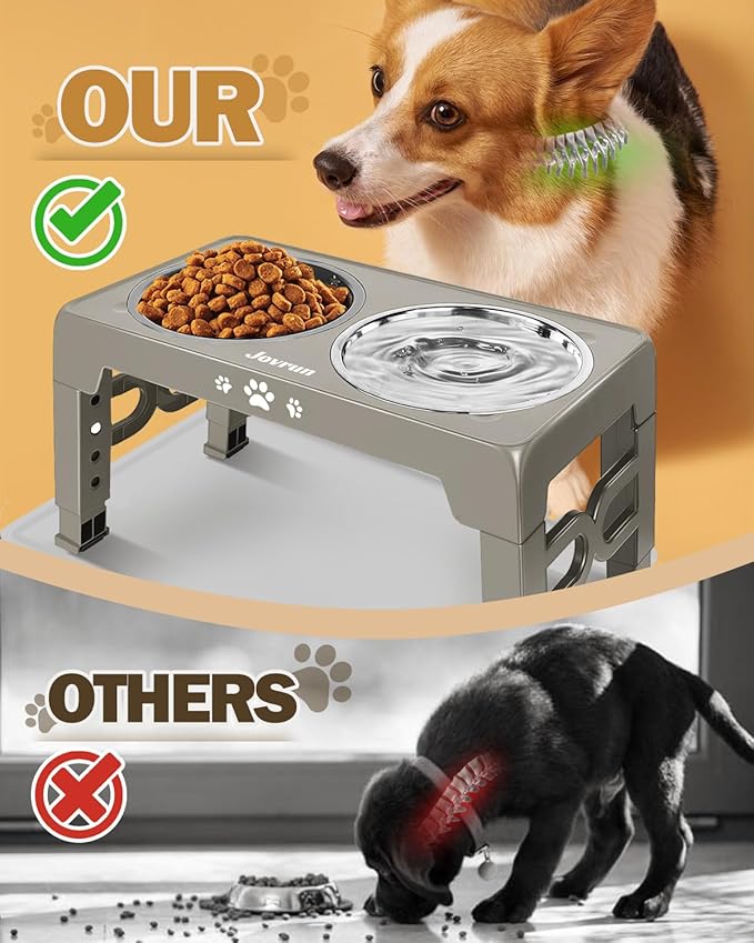 Elevated Dog Bowls, Dog Feeder with 2 Stainless Steel Dishes &1 Slow Feeder Bowl, 5 Heights Adjustable Raised Stand for Medium Large, Food Dishes with Non-Slip Feet