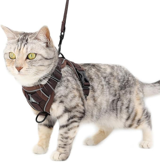 Cat Harness and Leash Set Escape Proof Tactical Medium Kitten Harness Emotional Support Cat Vest, Brown, M