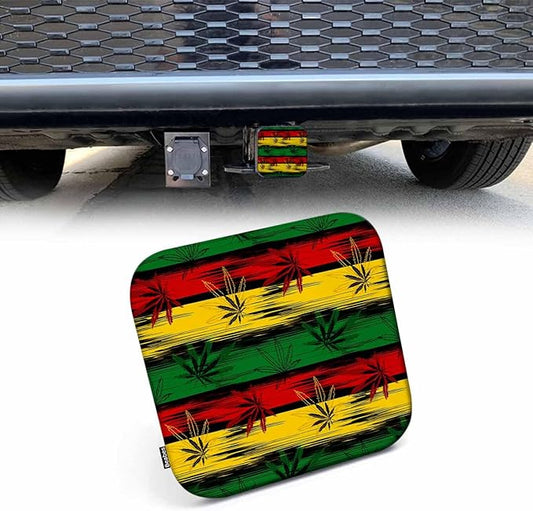 Cannabis Leaves Trailer Hitch Tube Cover Plug Cap, Abstract Colorful Cannabis Weed Lightweight Hitch Covers Protector Tow Hitch Cover Plug Cap Receiver Hitch Accessories 2 Inch