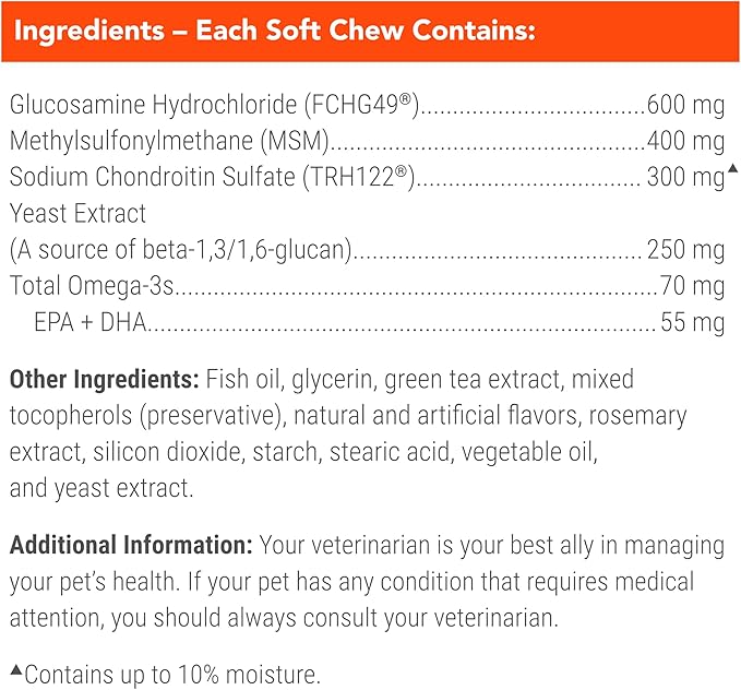 Nutramax Cosequin for Senior Dogs Joint Health Supplement, Contains Glucosamine, Chondroitin, MSM, Omega-3s and Beta-Glucan, Supports Joint, Skin and Coat, Immune Health, Soft Chews, 120 Count
